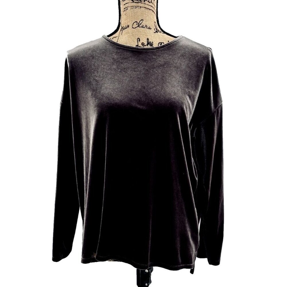 J. Jill Top Womens Medium M Brown Velour Velvet Long Sleeve Tunic Soft Comfy